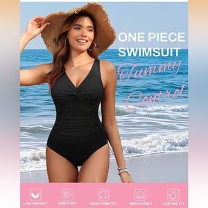 NWT Holipick Tummy Control One Piece Push Up Slimming Swimwear Black Medium